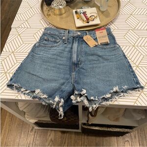 Levi's Light Blue High-Rise Frayed Hem Denim Shorts